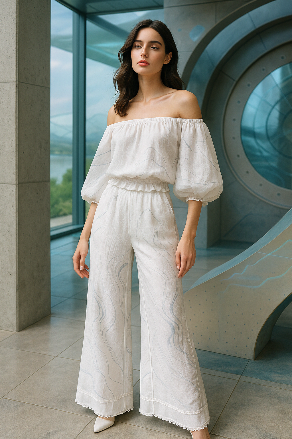 Woman in white cotton co-ord set